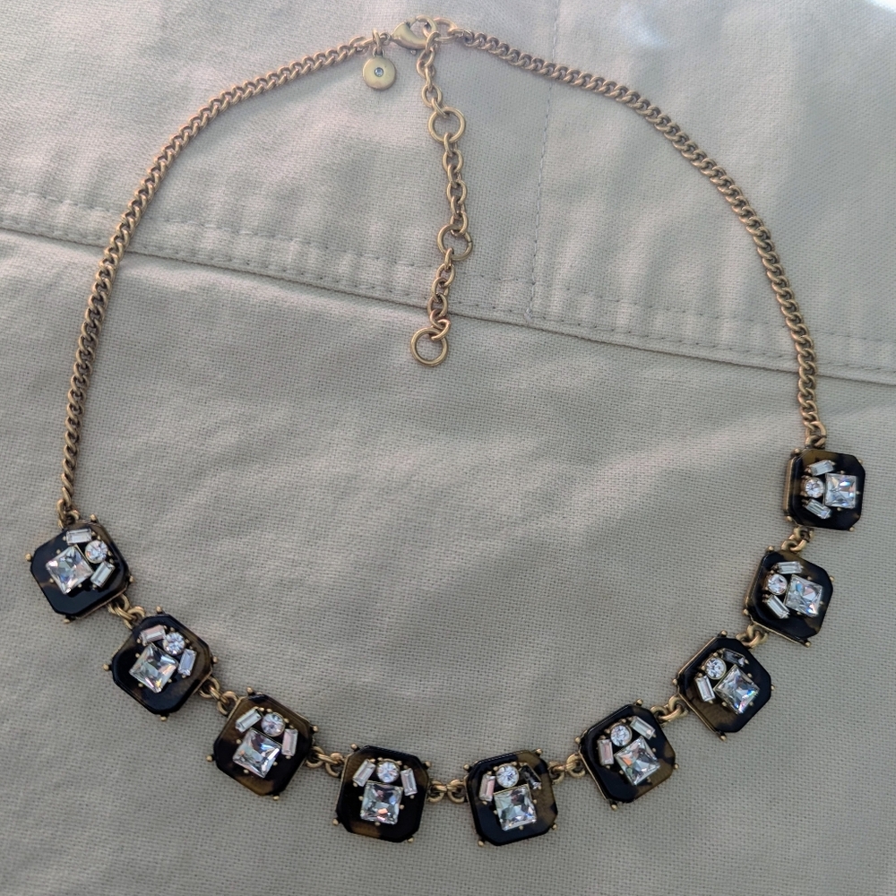 J.Crew Tortoiseshell & Crystal Gold Link Statement Necklace